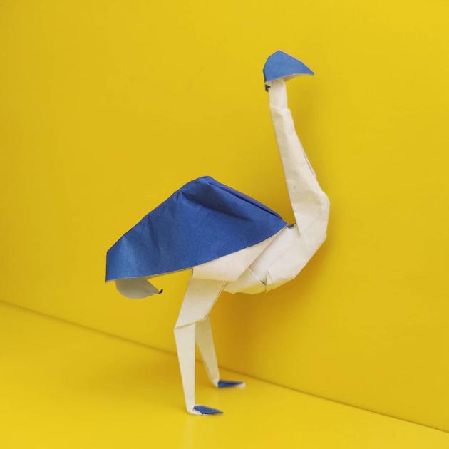 A simple puffy origami ostrich